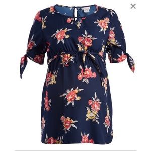 Navy Floral Empire Waist Maternity Top